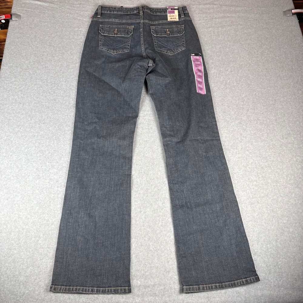 Lee Slender Secret Bootcut Jeans Women 12 Med Blue Stretch Mid Rise Flap Pockets